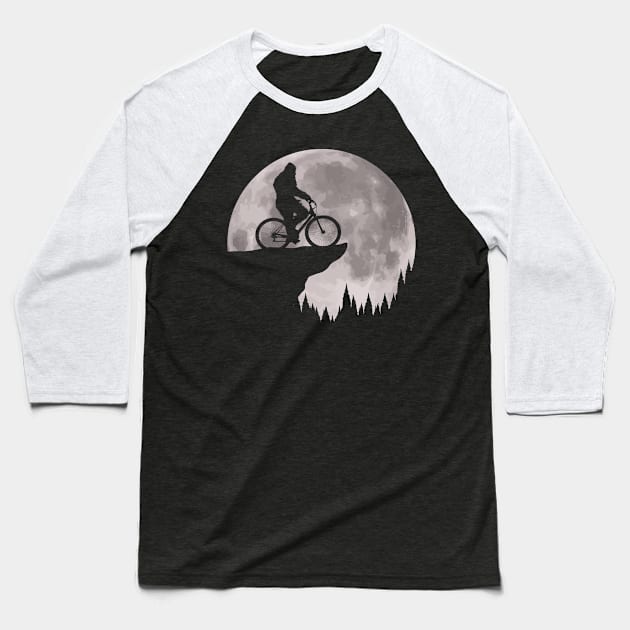 Bigfoot Riding Bike Baseball T-Shirt by Tesszero